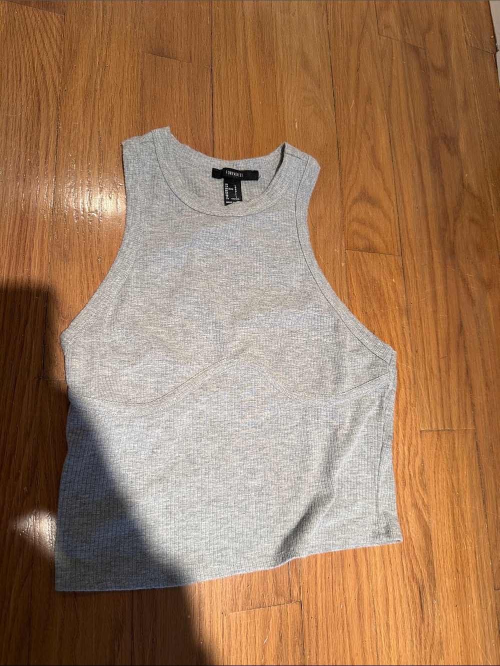 Forever 21 Light Gray Ribbed High-Neck Cropped Tank